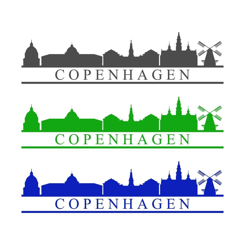 Copenhague horizonte ilustrado sobre fondo blanco. vector