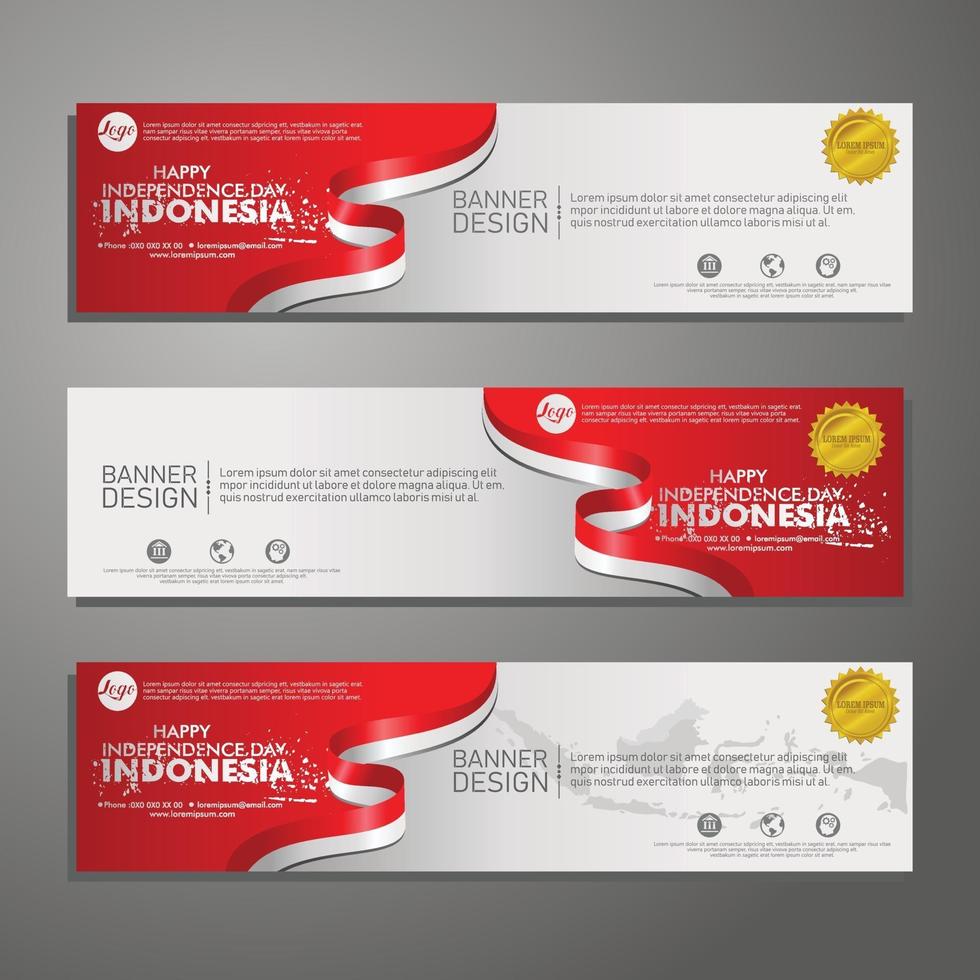 Indonesian Independence day celebration banner set. vector