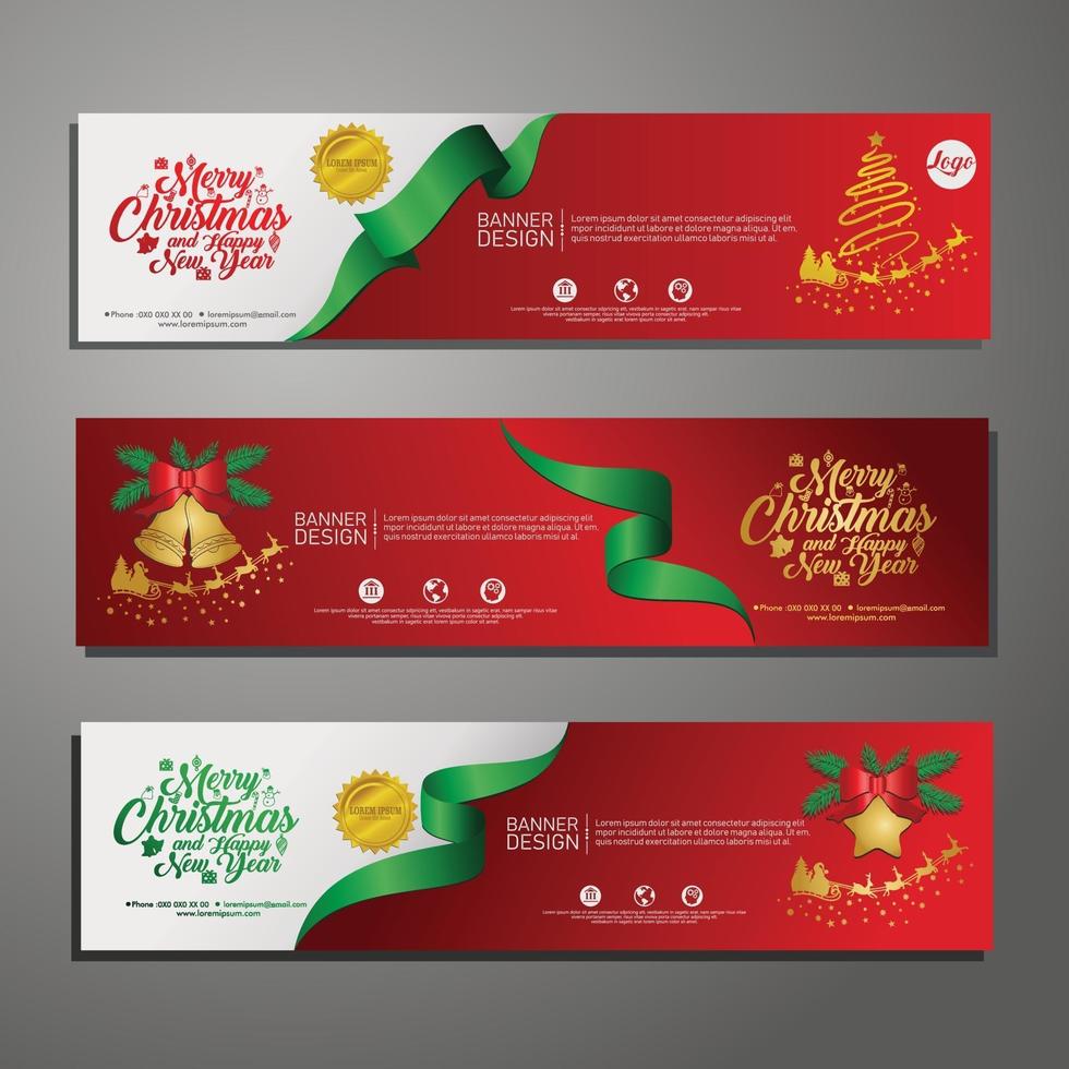 Establecer diseño de plantilla feliz navidad banner horizontal vector