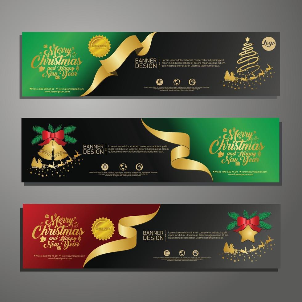 Establecer diseño de plantilla feliz navidad banner horizontal vector