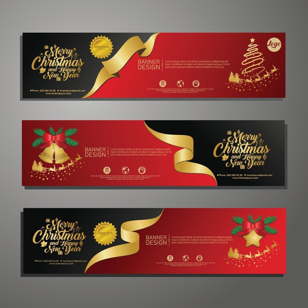 Establecer diseño de plantilla feliz navidad banner horizontal vector