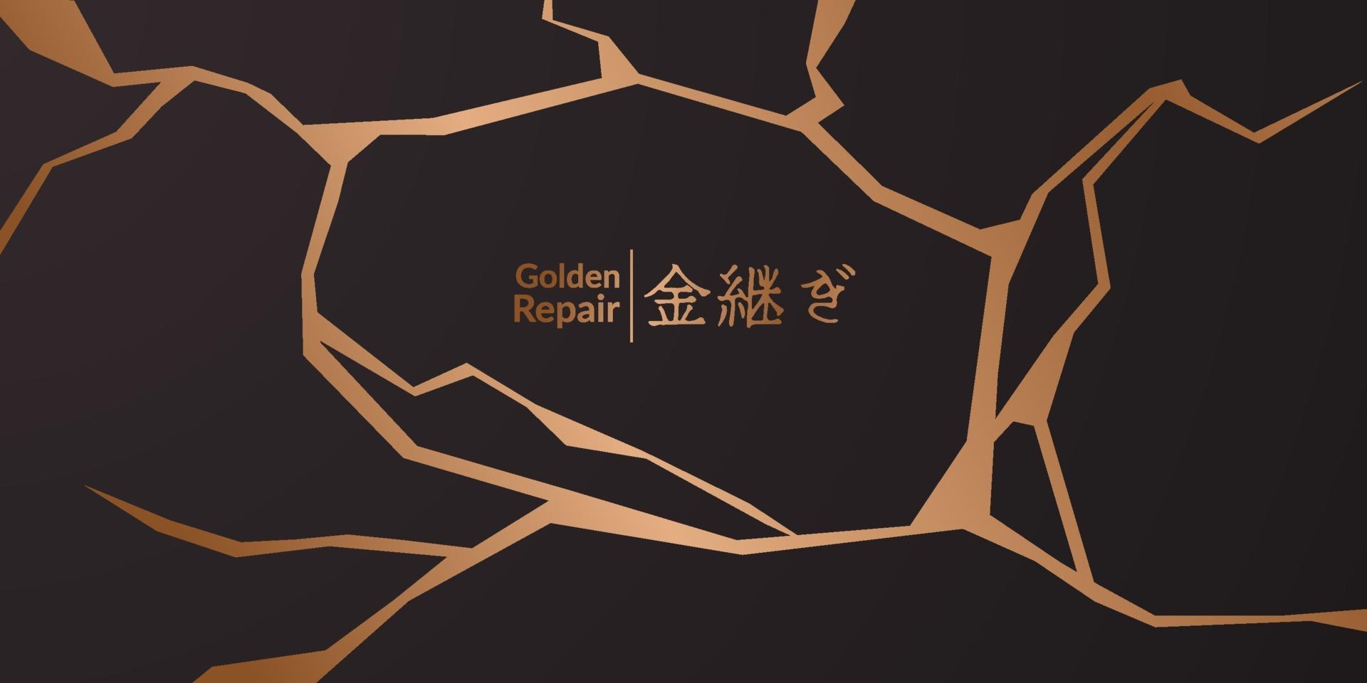 kintsugi golden crack restoration background texture banner vector