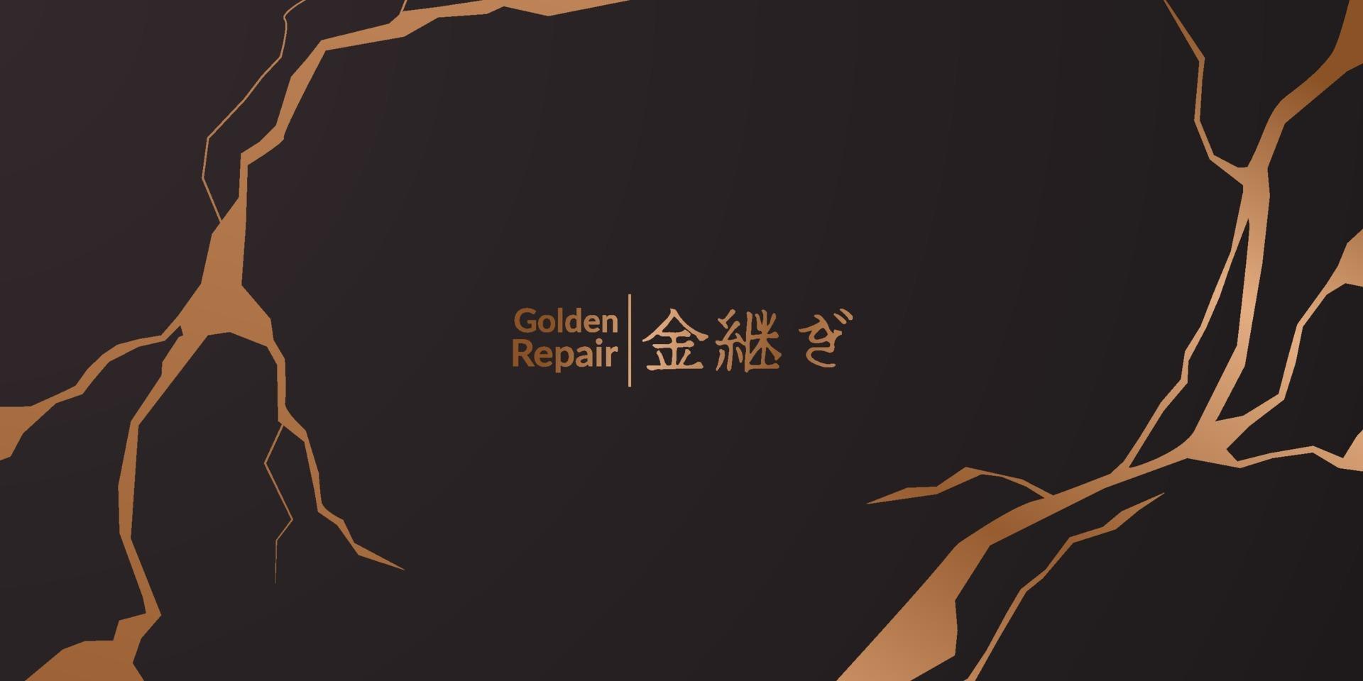 kintsugi golden crack restoration background texture banner vector