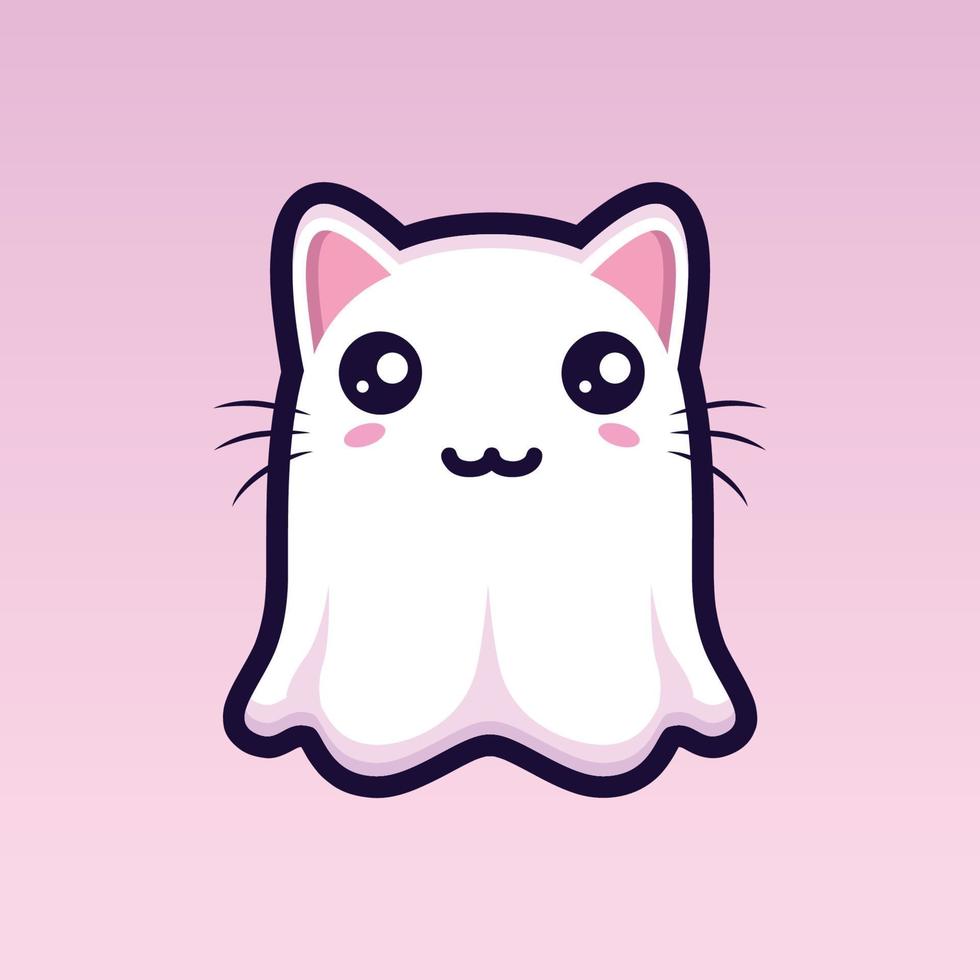 cute cat ghost character design vector