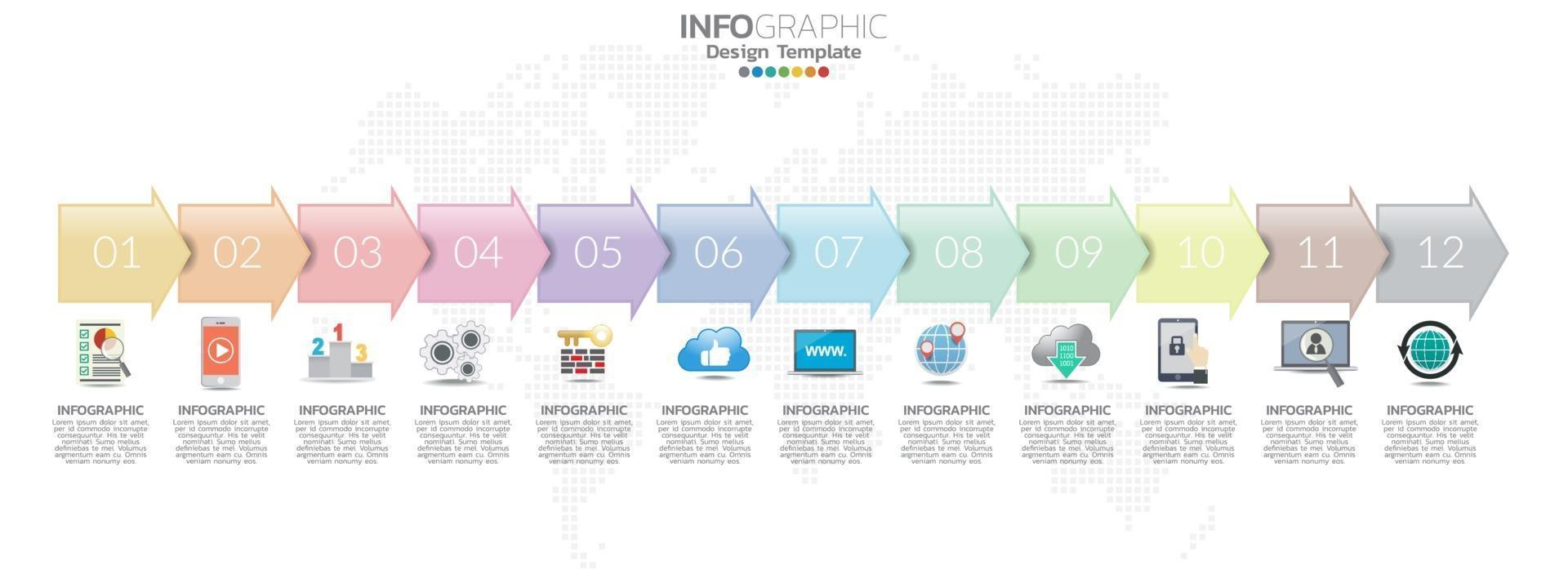 Diseño de infografías de línea de tiempo durante 12 meses con concepto de negocio. vector