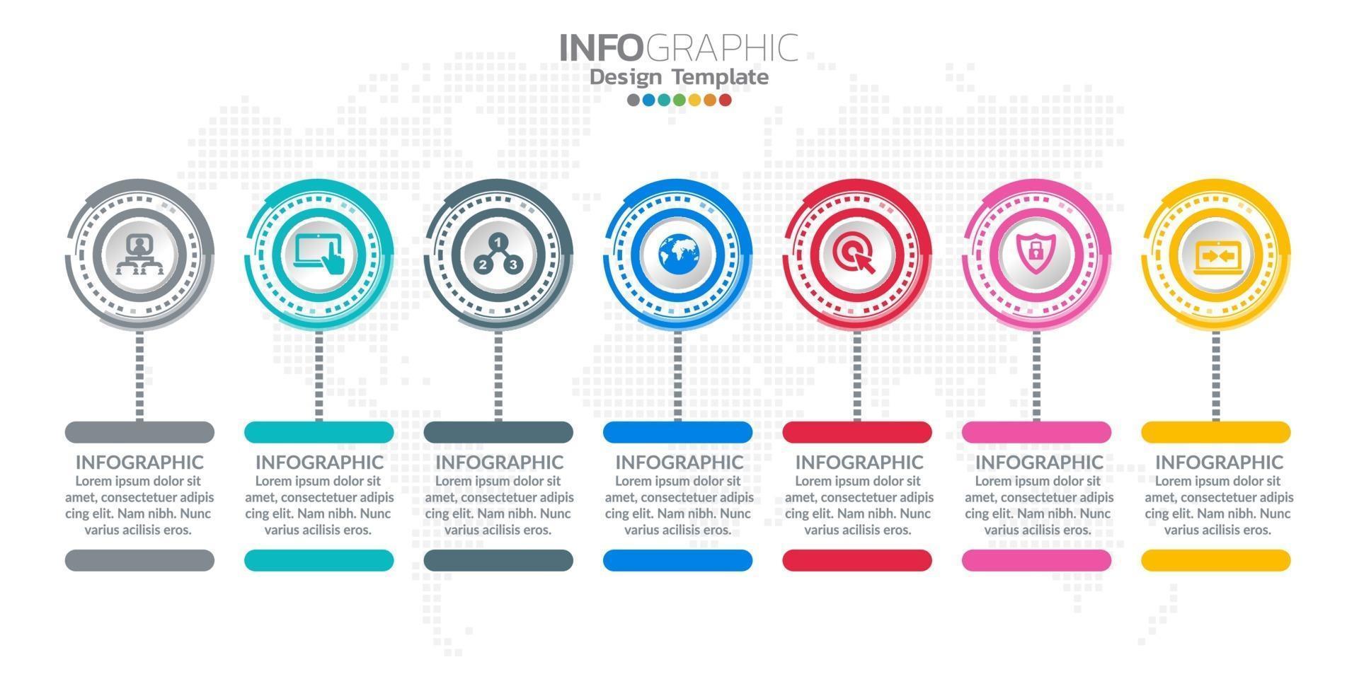 Infographics timeline design template with icons and text label. vector