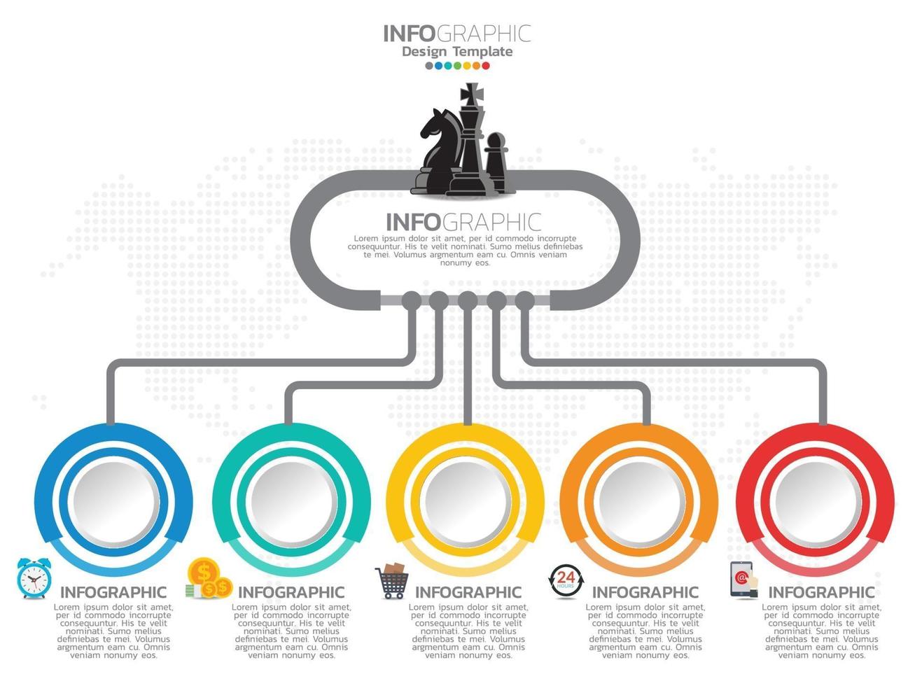 Infographic template design with 6 color options. vector