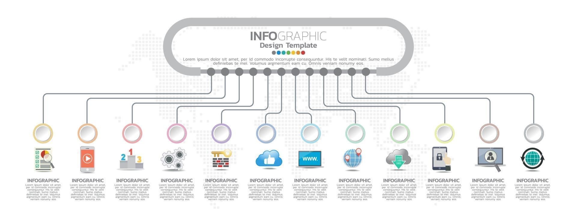 Diseño de infografías de línea de tiempo durante 12 meses con concepto de negocio. vector