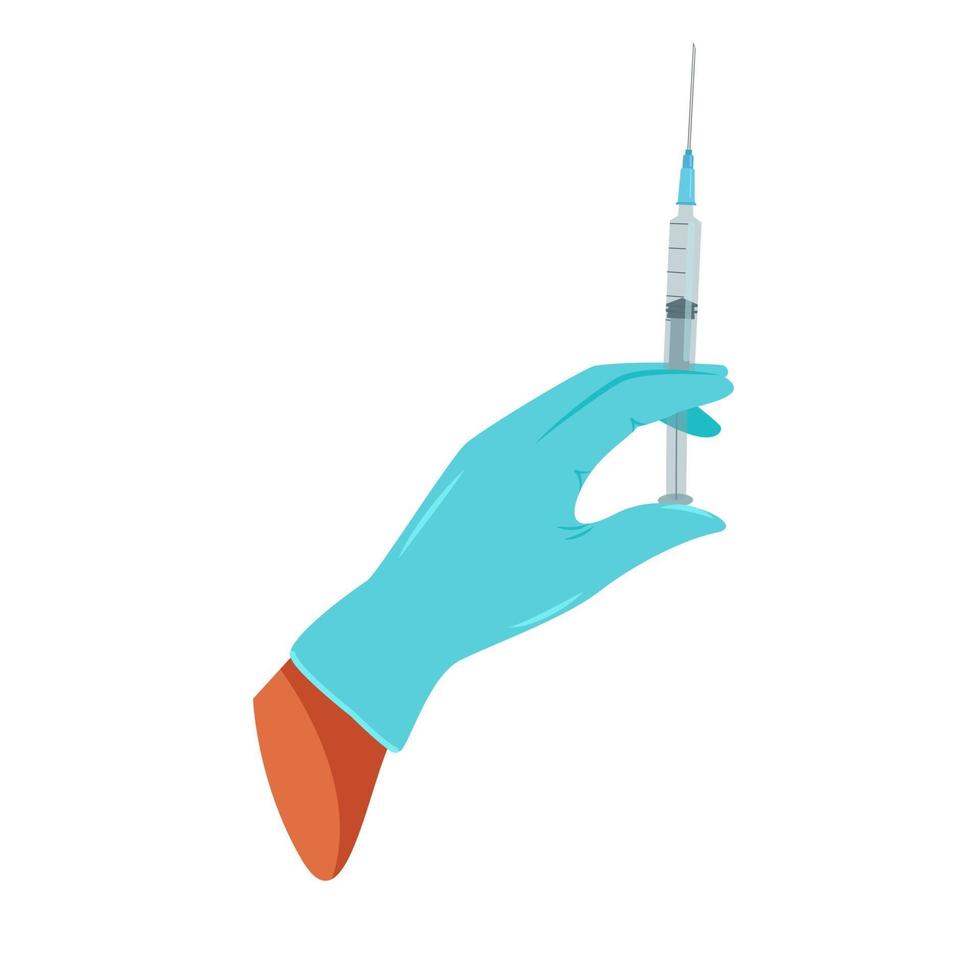 Hand in medical gloves holding a syringe,  vector illustration