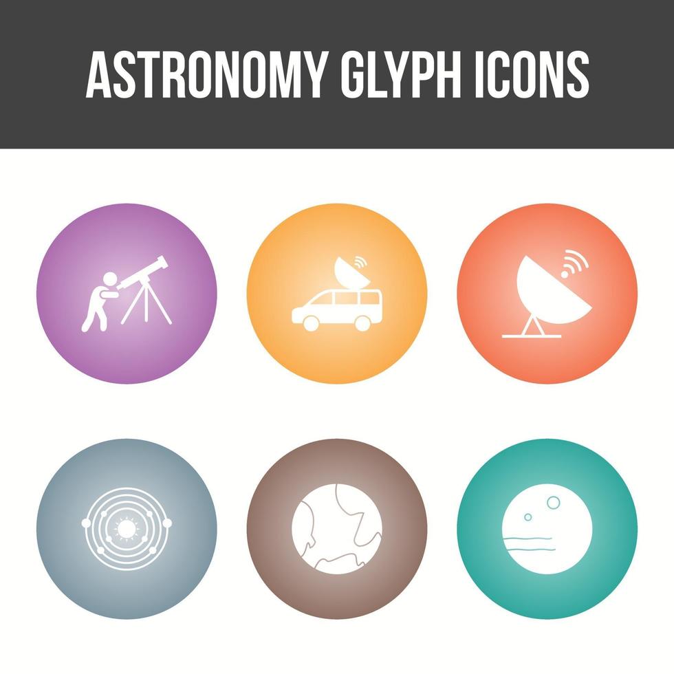 conjunto de iconos de vector de glifo de astronomía único