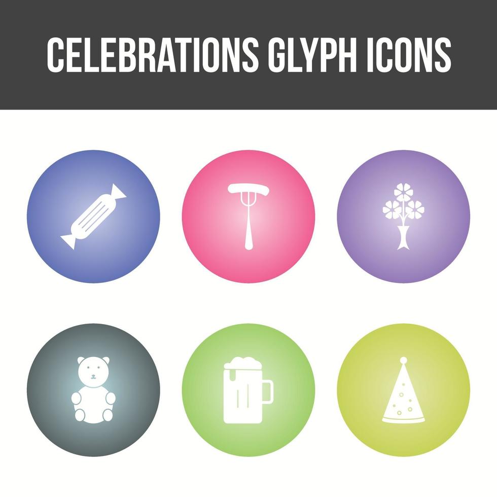 Conjunto de iconos de vector de glifo de celebración única