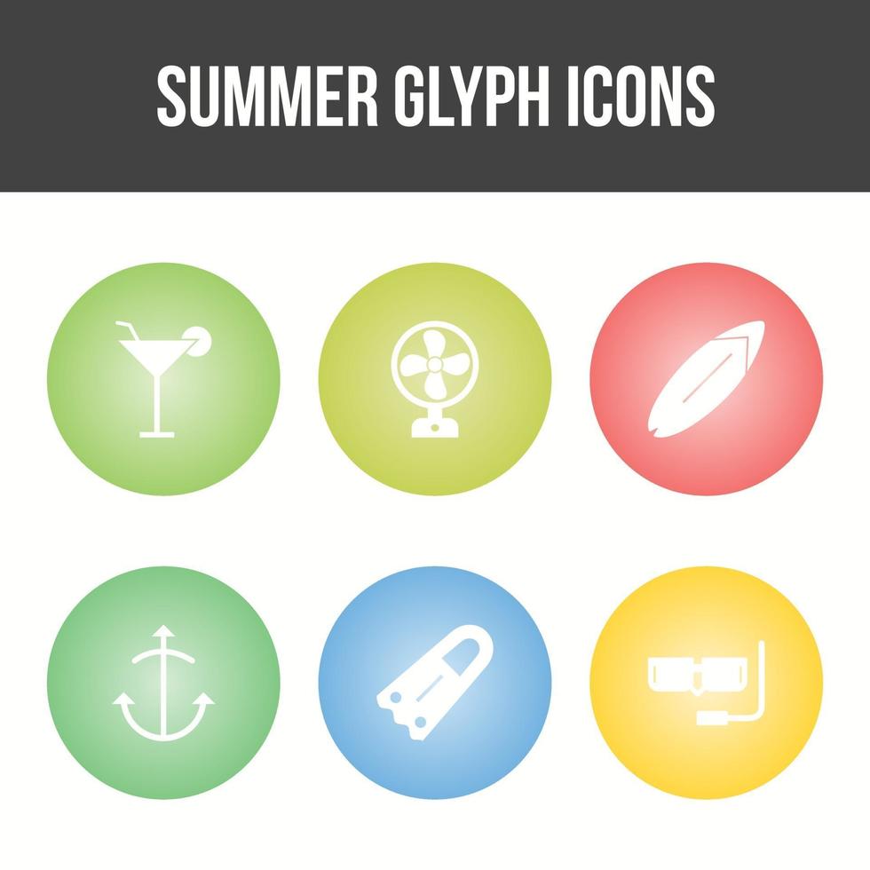 conjunto de iconos de vector de glifo de verano único