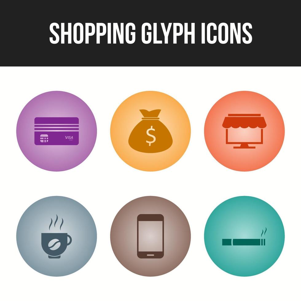 Icon set of six unique shopping glyph icons vector