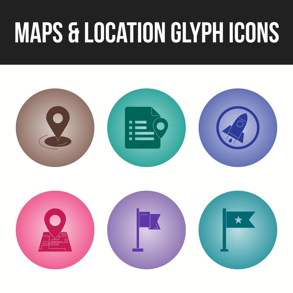 conjunto de iconos únicos de mapas e iconos de glifos de ubicación vector