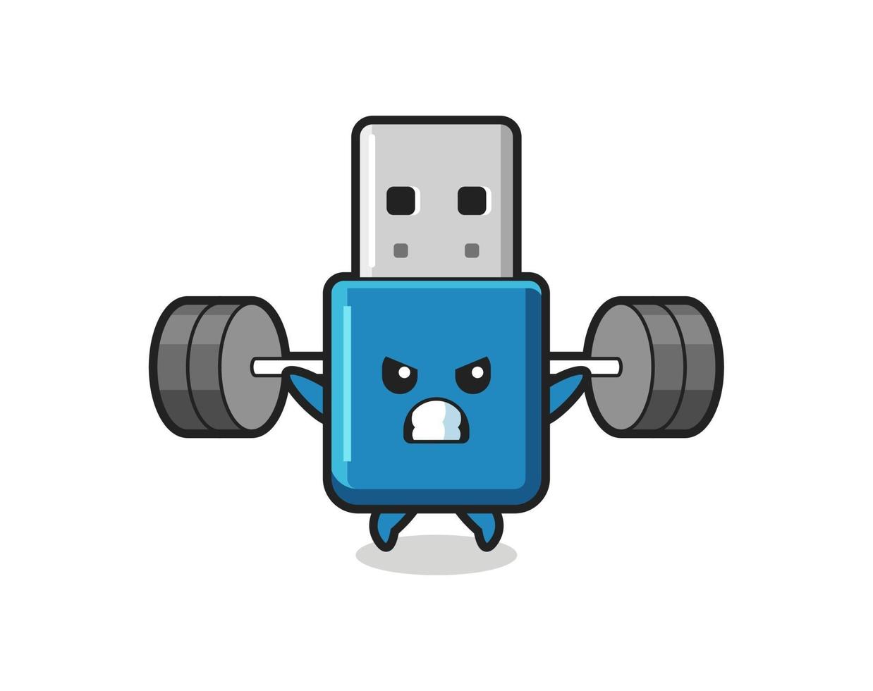 flash drive usb mascot cartoon with a barbell vector