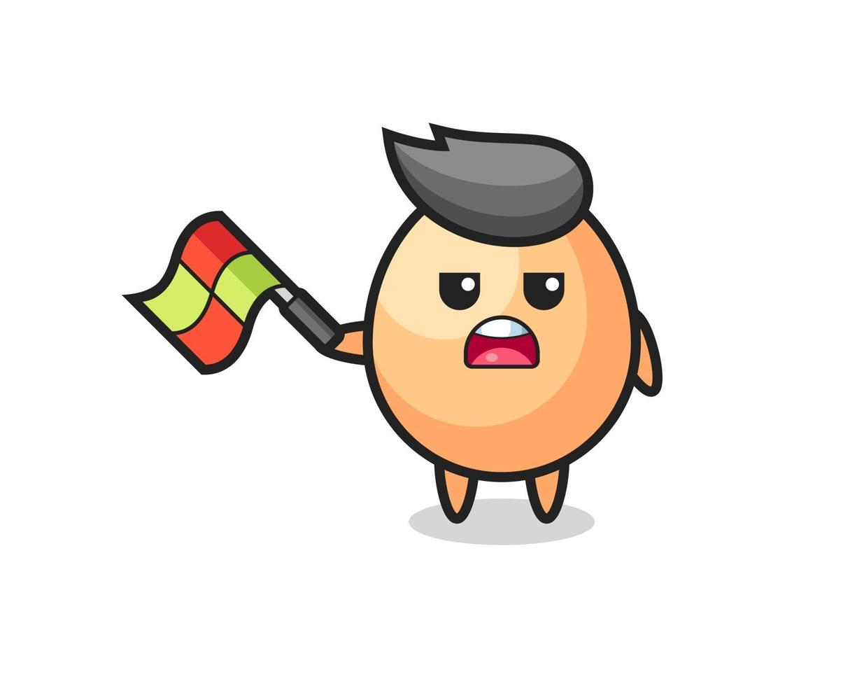 egg cartoon as the line judge hold the flag up at a 45 degree angle vector