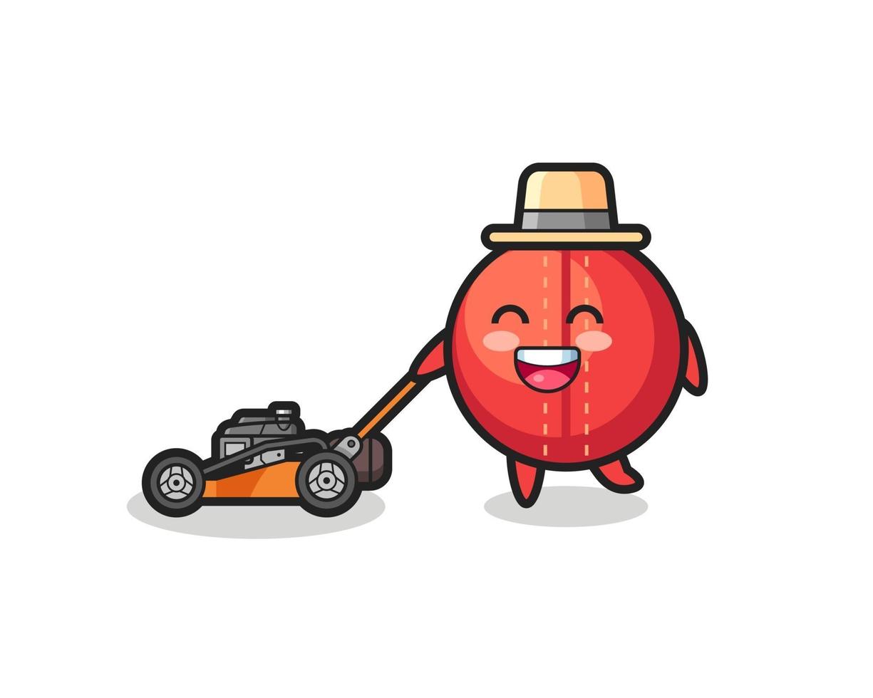 illustration of the cricket ball character using lawn mower vector