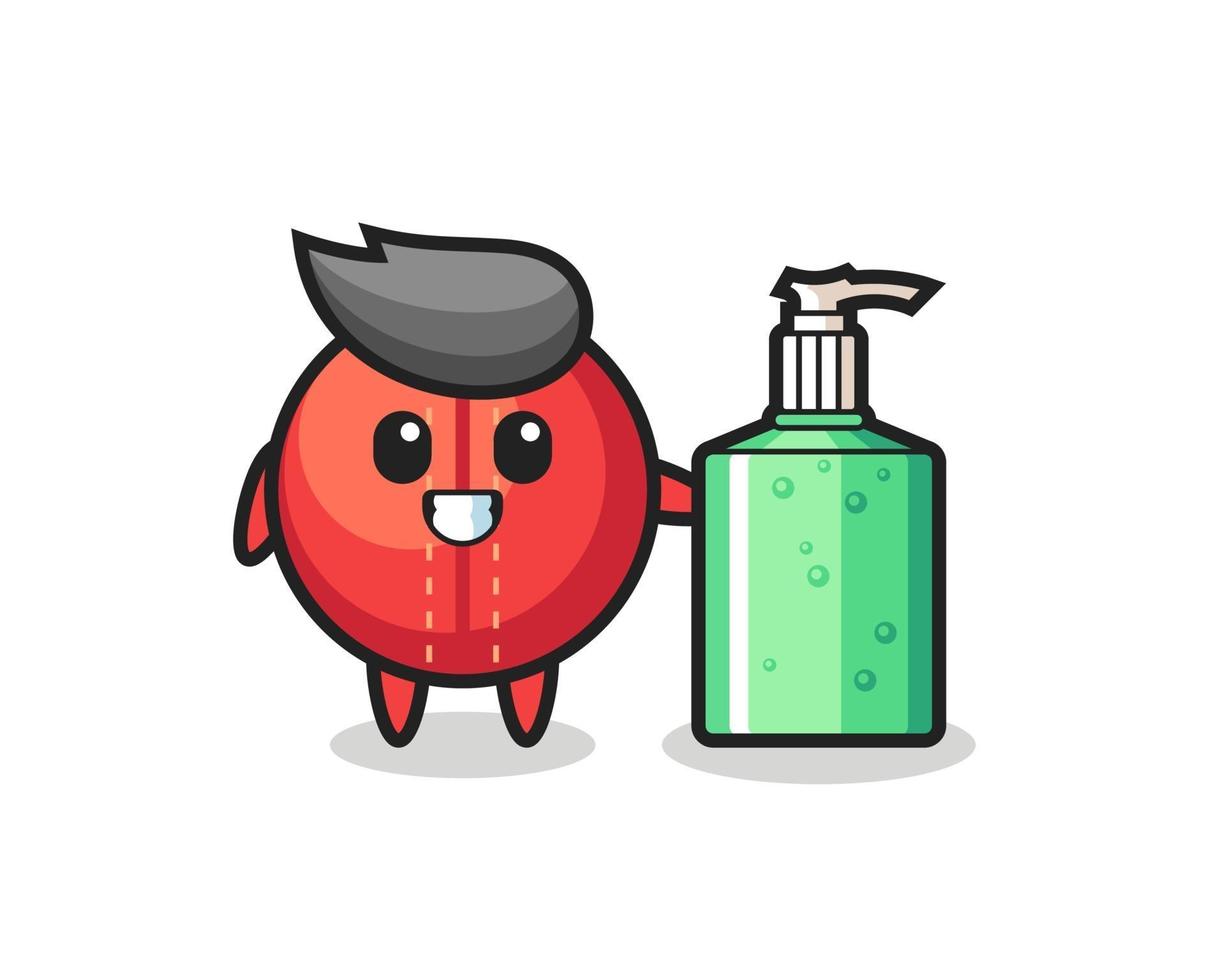 cute cricket ball cartoon with hand sanitizer vector