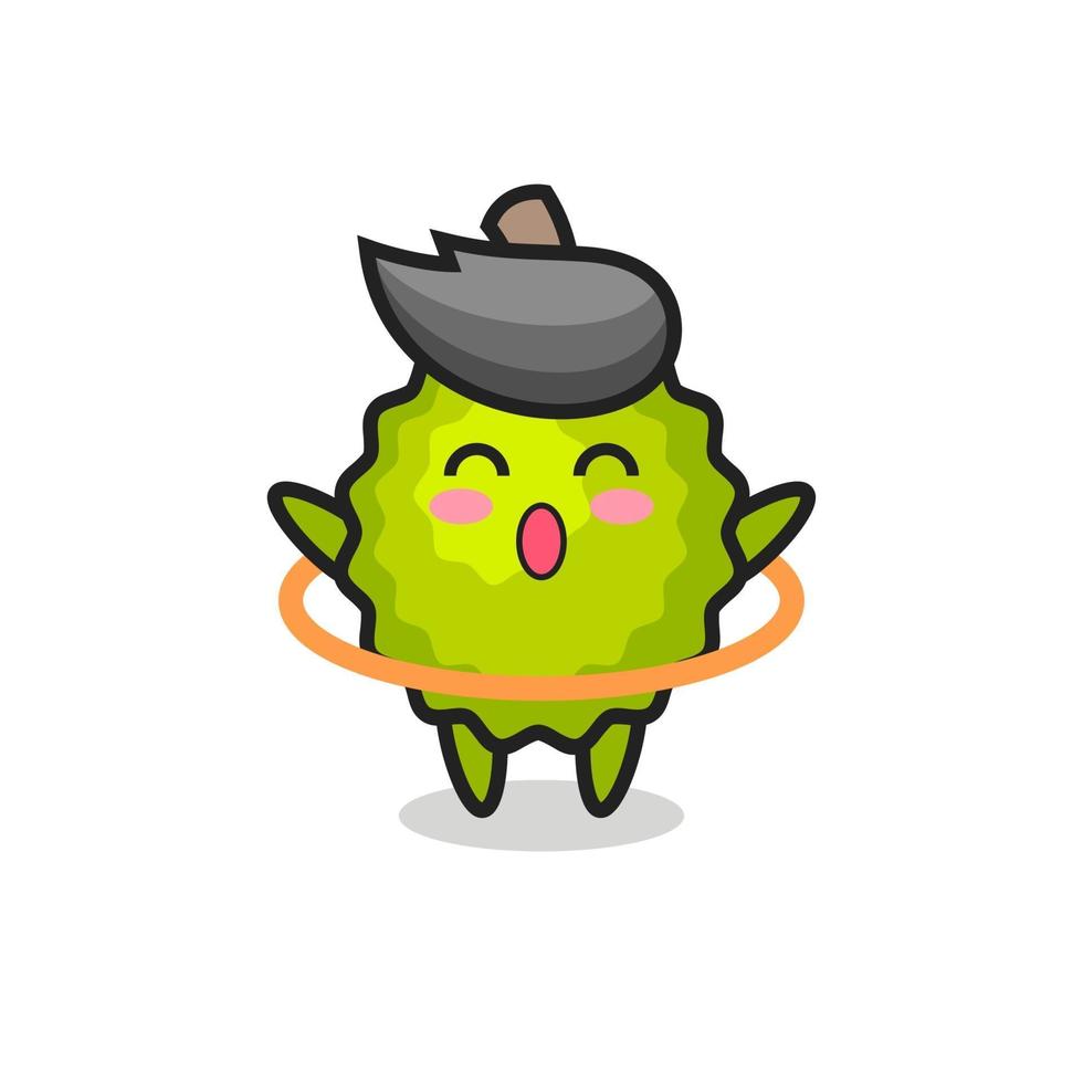 cute durian cartoon is playing hula hoop vector