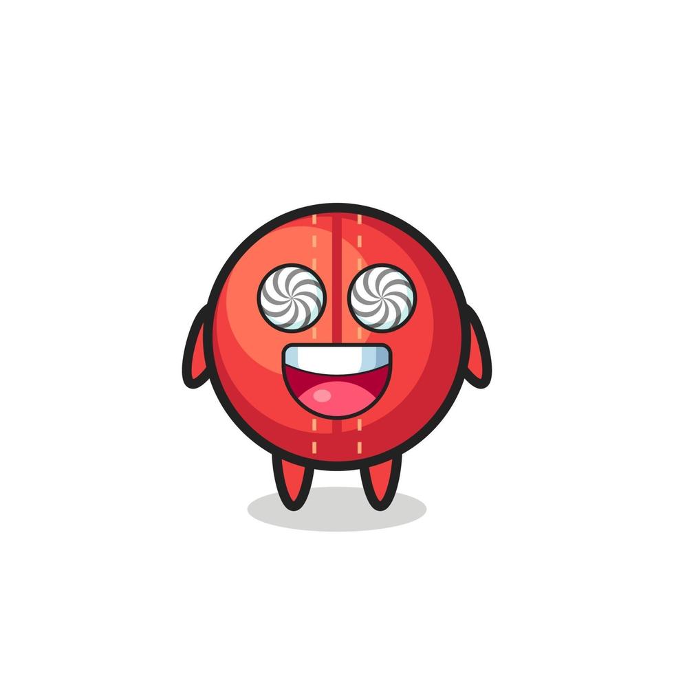 cute cricket ball character with hypnotized eyes vector