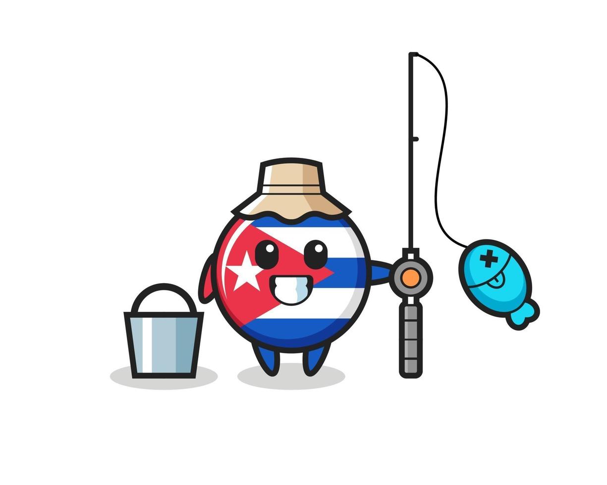 Mascot character of cuba flag badge as a fisherman vector