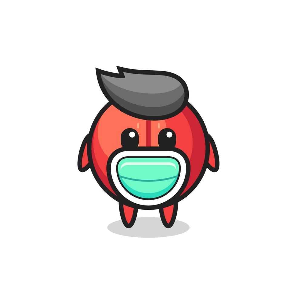 cute cricket ball cartoon wearing a mask vector
