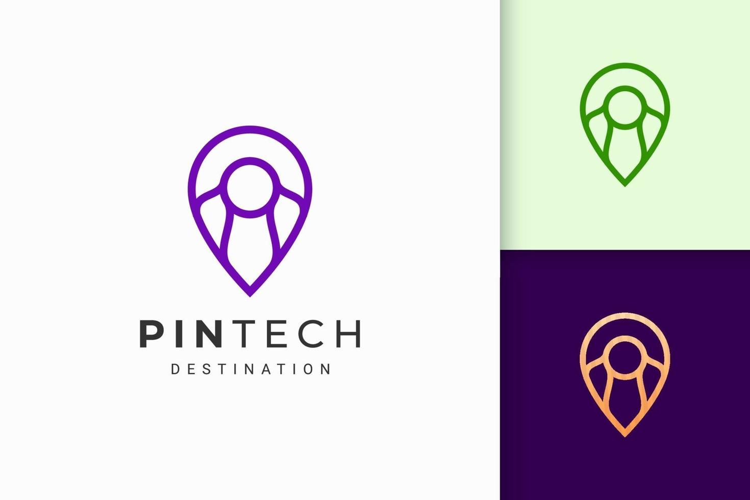 Pin logo or marker in simple line and modern represent map or position vector