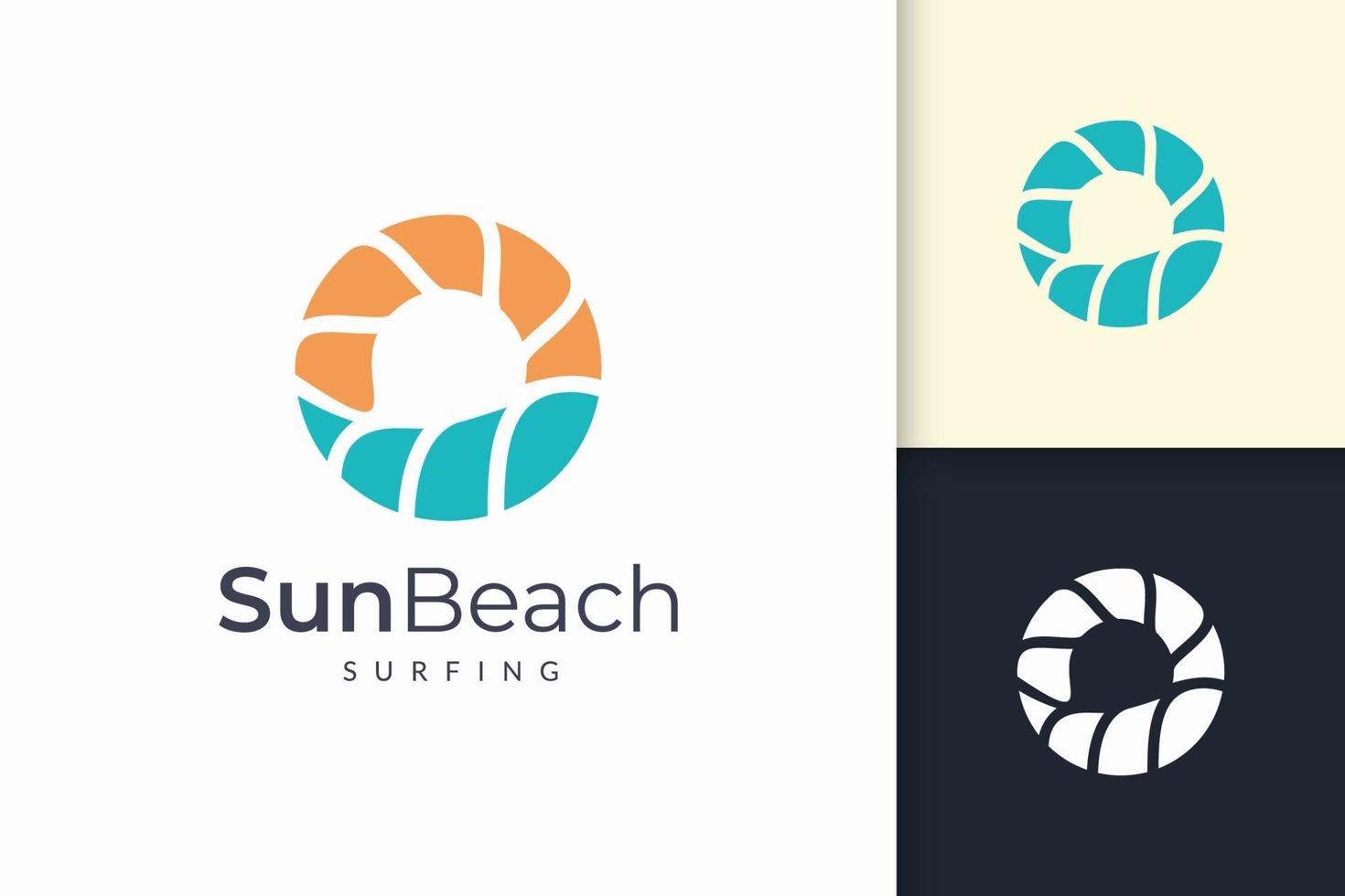 Ocean or sea logo in abstract water wave and sun represent adventure vector