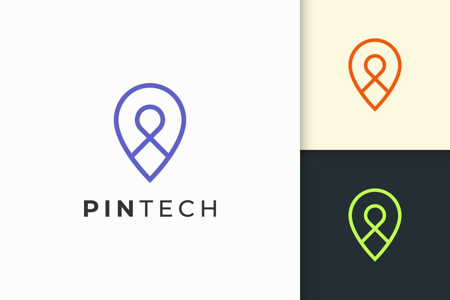 Pin logo or marker in simple line and modern represent map or position vector