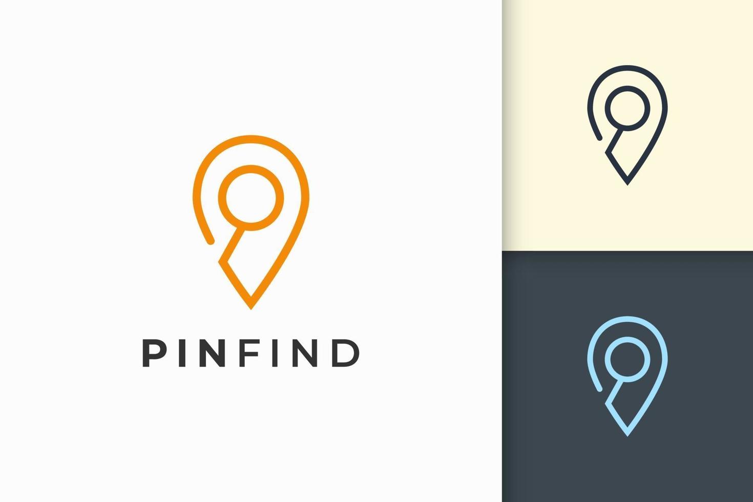 Pin logo or marker in simple line and modern represent map or position vector