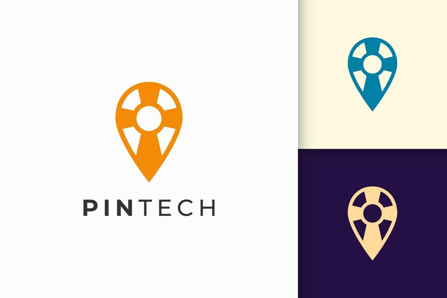 logotipo de pin o punto en línea simple y forma moderna para empresa de tecnología vector