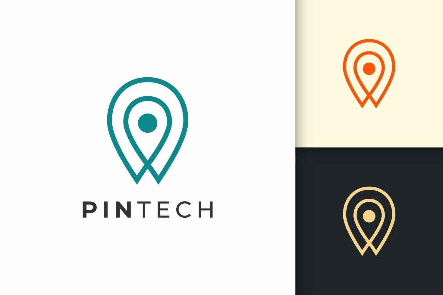 Pin logo or marker in simple line and modern represent technology vector