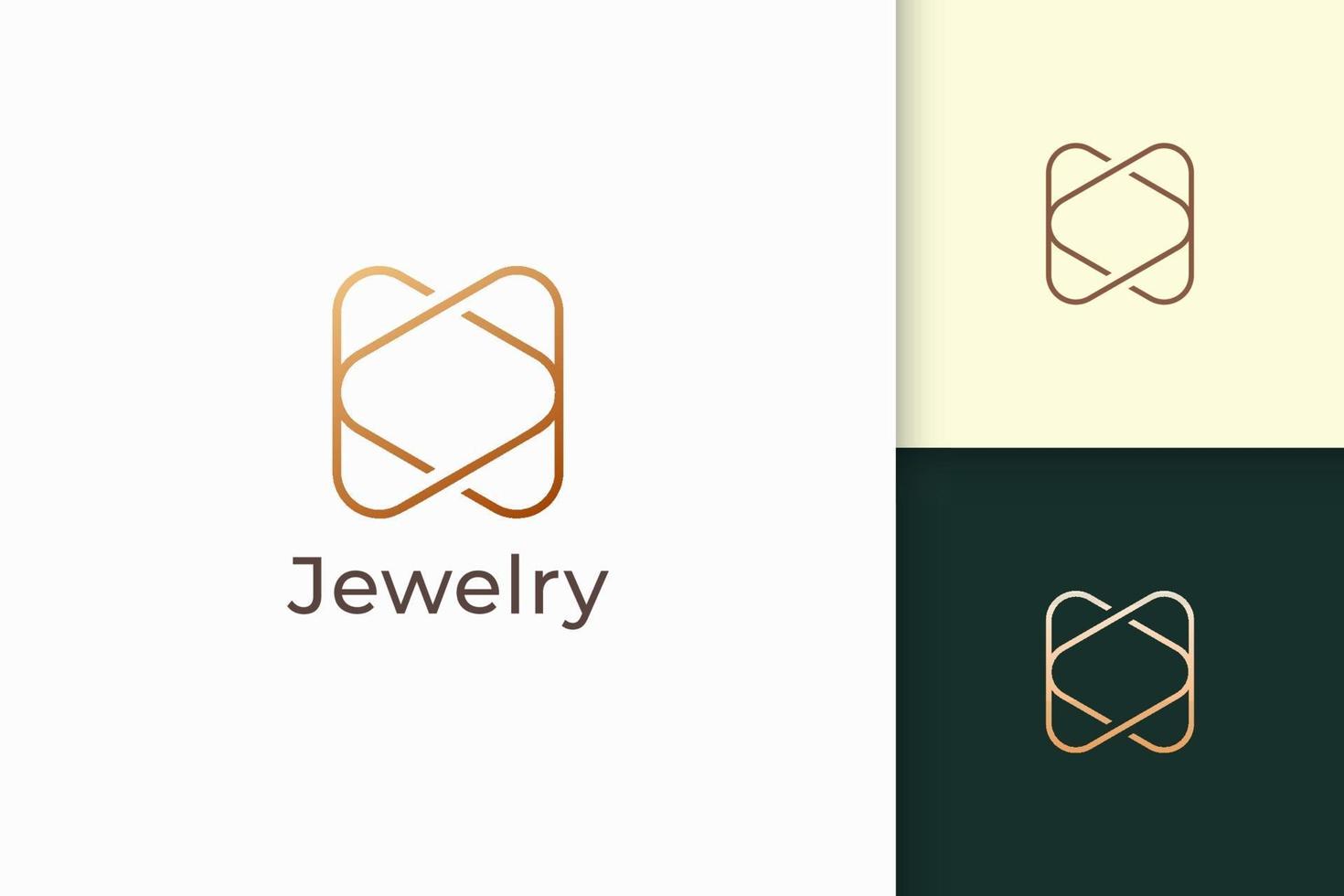 El logotipo de joya de oro de lujo en forma de línea representa expansivo y precioso vector