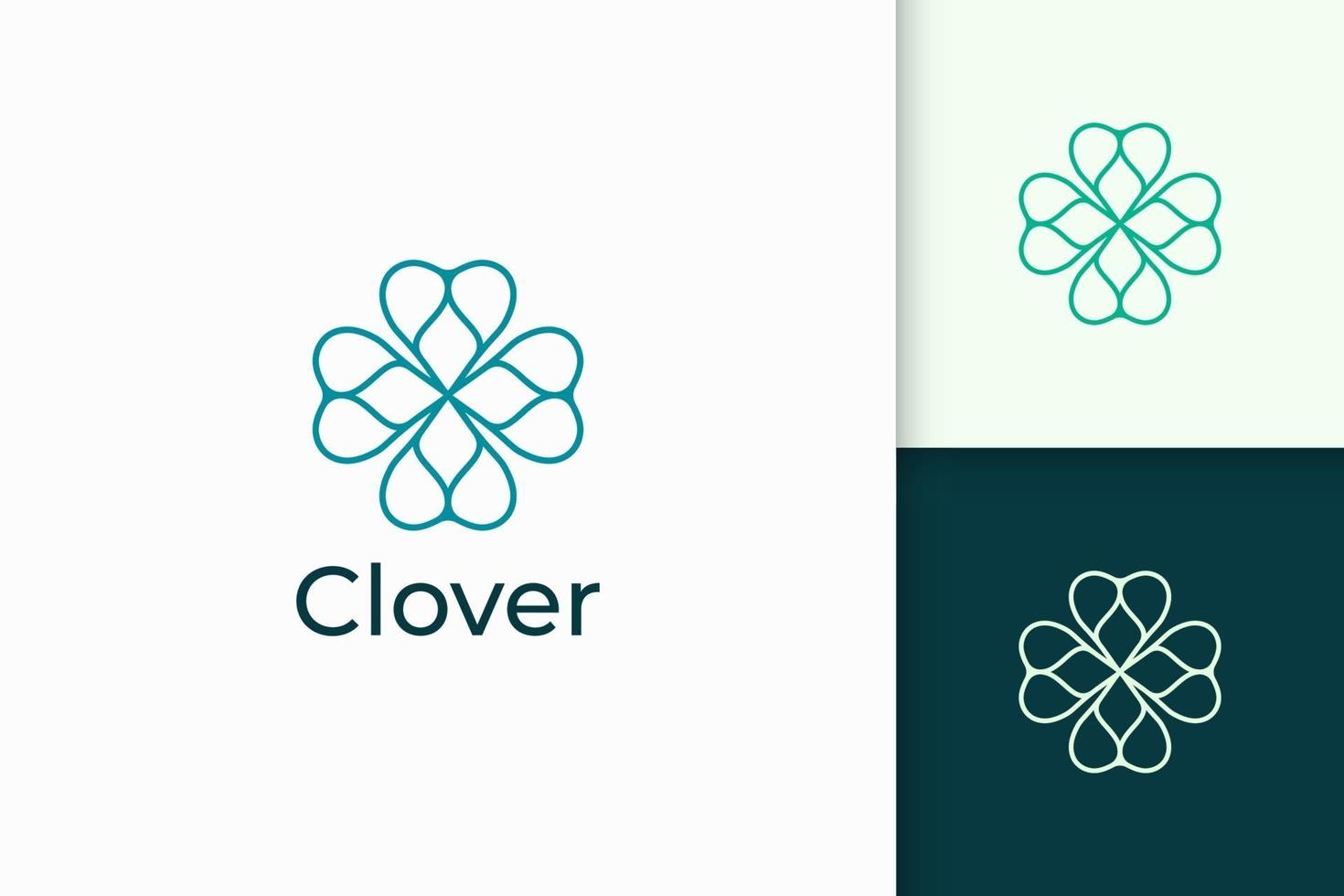 Clover logo in simple line and love shape represent lucky vector