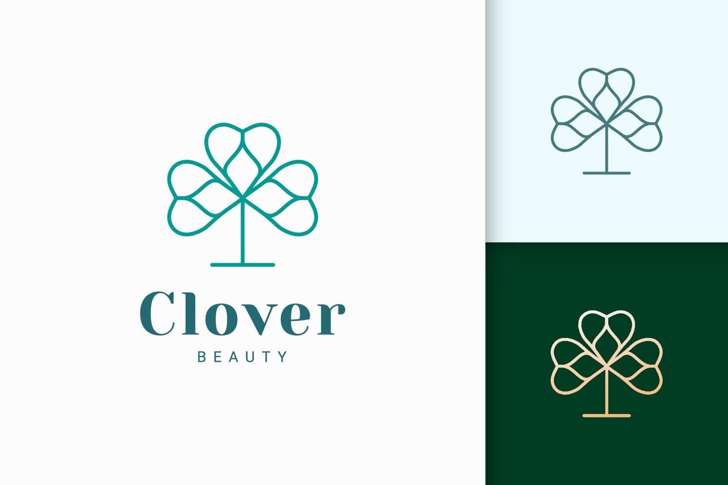 Clover logo in simple line and love shape represent lucky vector