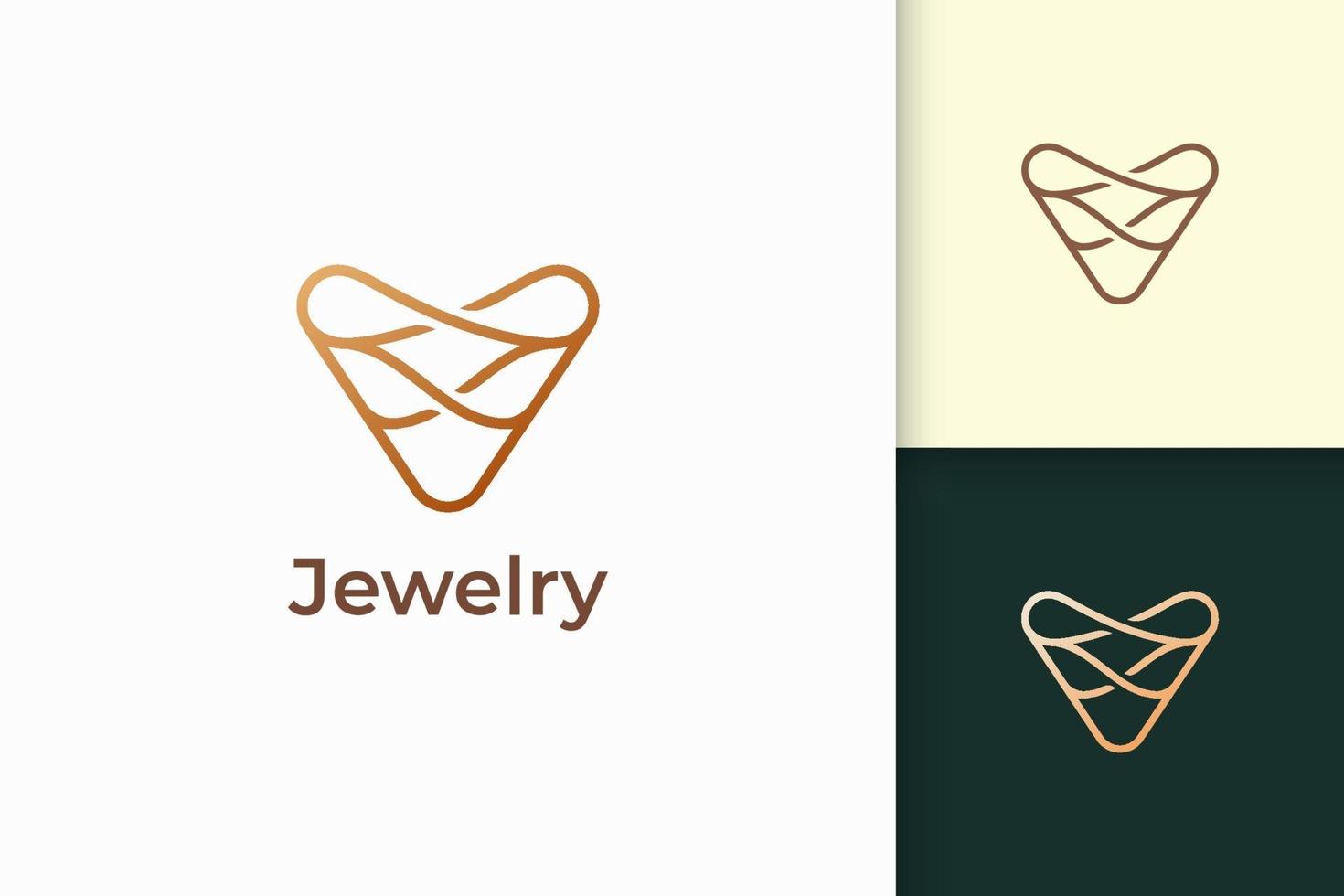 El logotipo de joya de oro de lujo en forma de línea representa expansivo y precioso vector