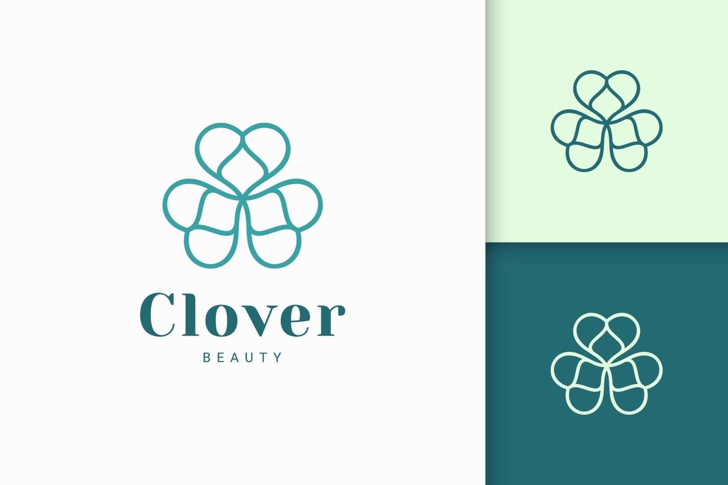 Clover logo in simple line and love shape represent lucky vector