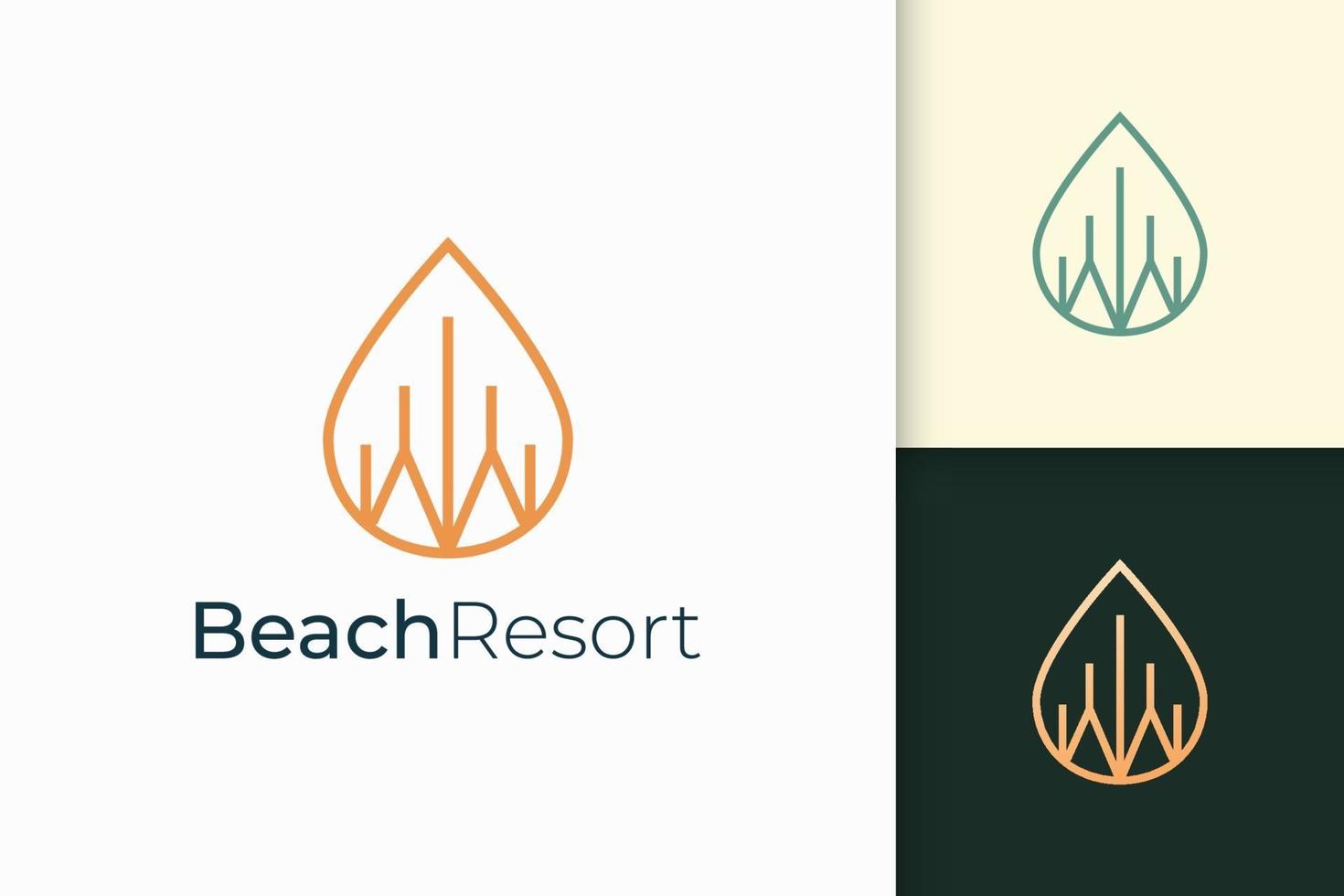 logotipo de propiedad o apartamento frente al mar en forma de línea simple vector
