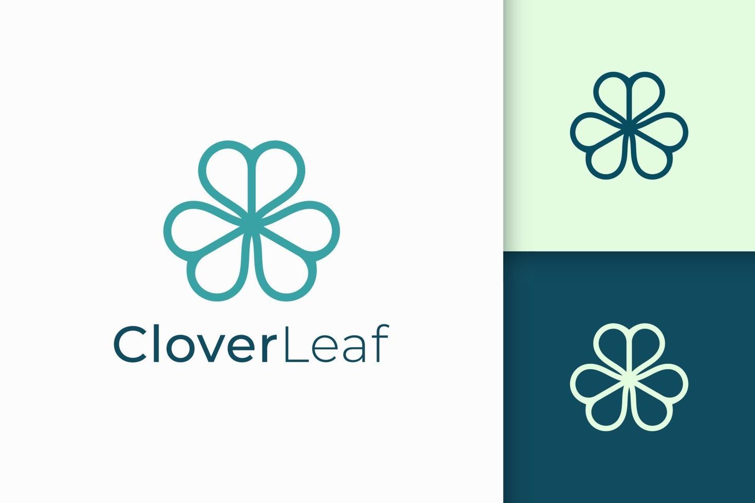 Clover logo in simple line and love shape represent lucky vector