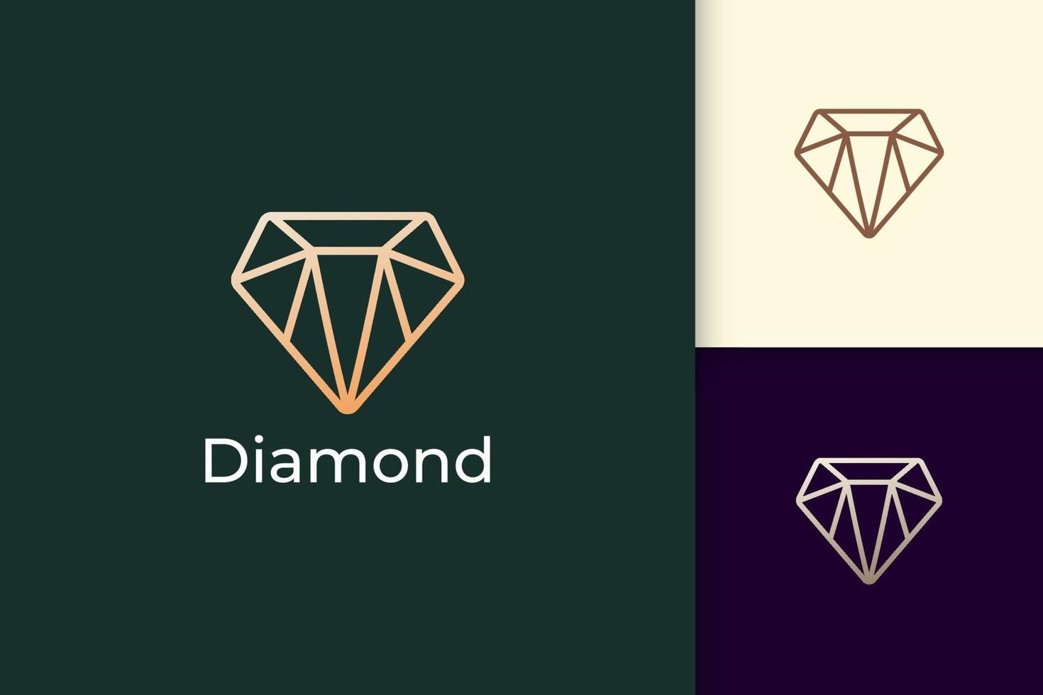 Logotipo de joya o joya de lujo en forma de línea de diamante con color dorado vector