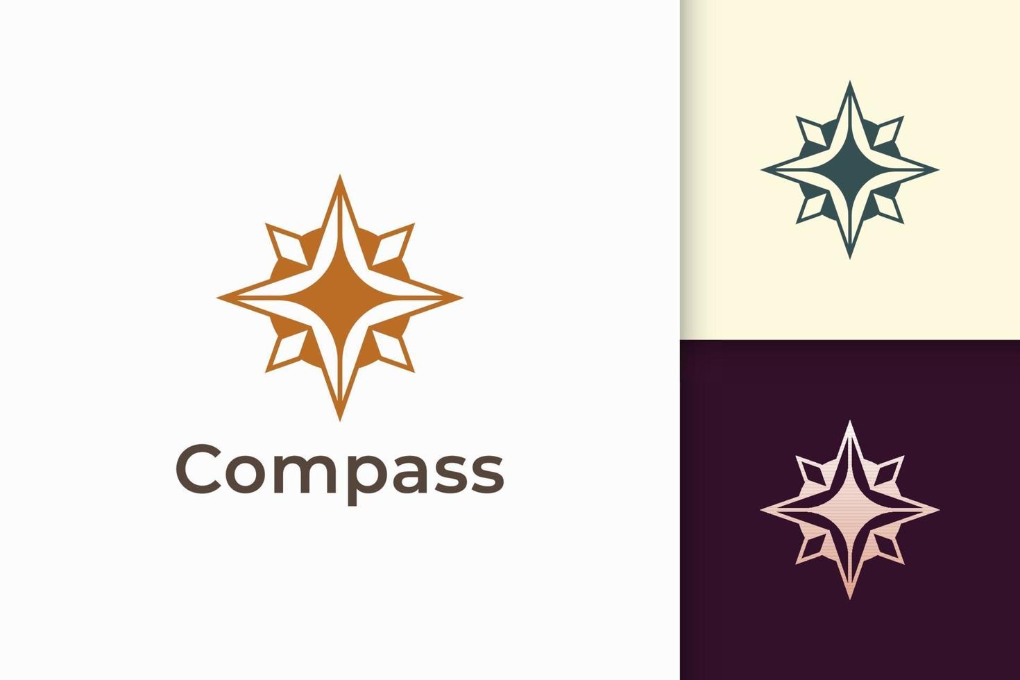 Compass logo in modern and luxury style with gold color vector