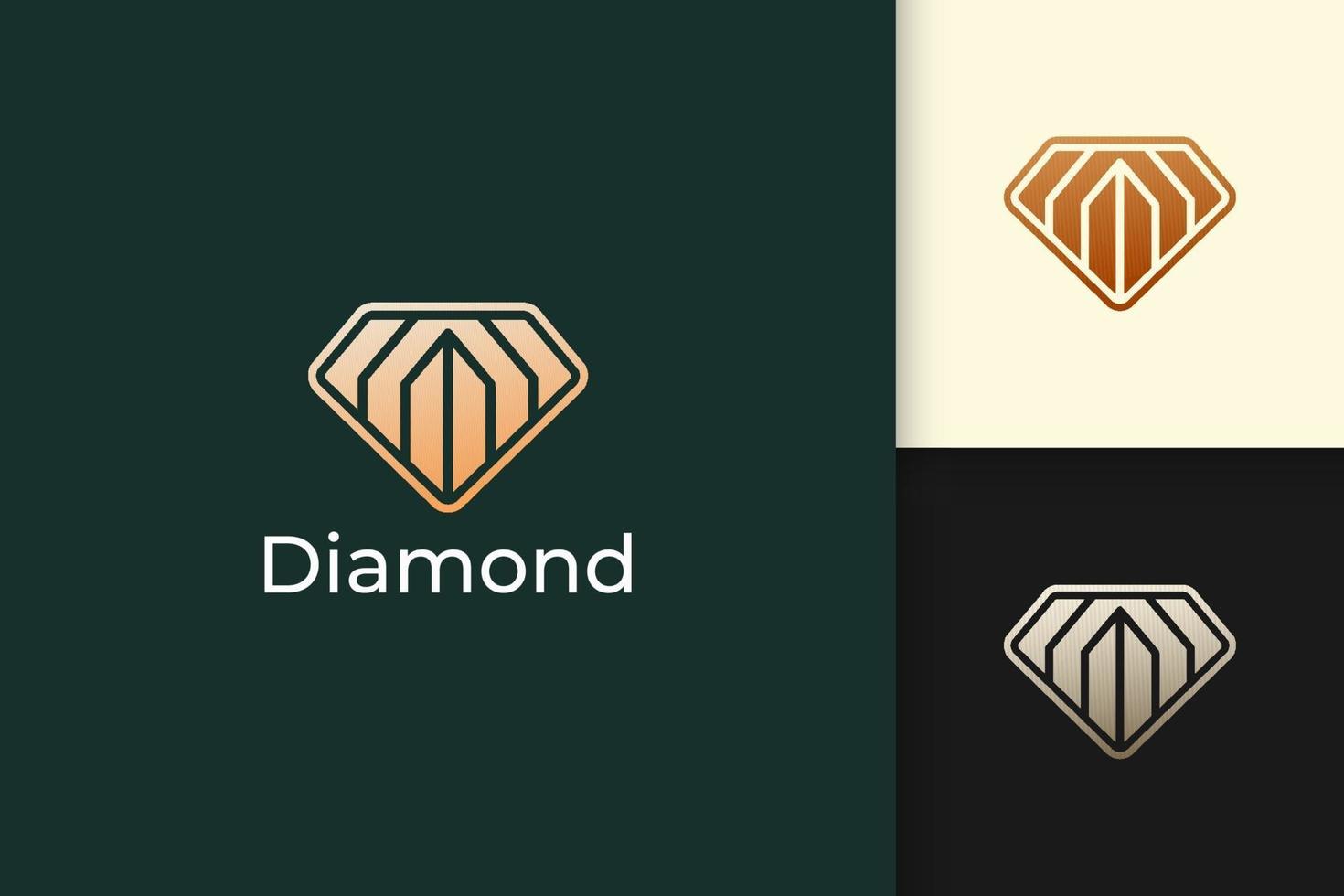 joya de lujo o logotipo de joya en forma de diamante con color dorado vector