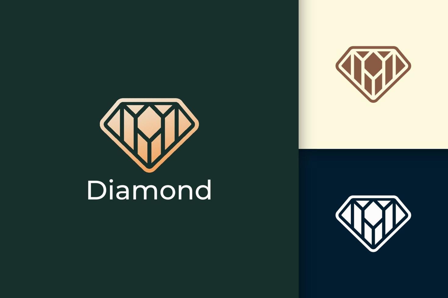 joya de lujo o logotipo de joya en forma de diamante con color dorado vector