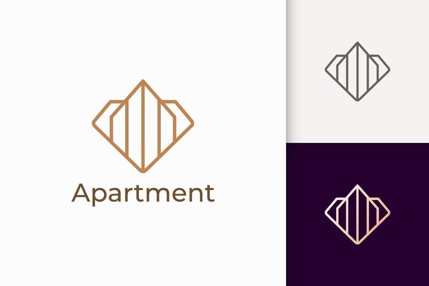 Logotipo de apartamento o propiedad en forma de diamante para negocios inmobiliarios vector