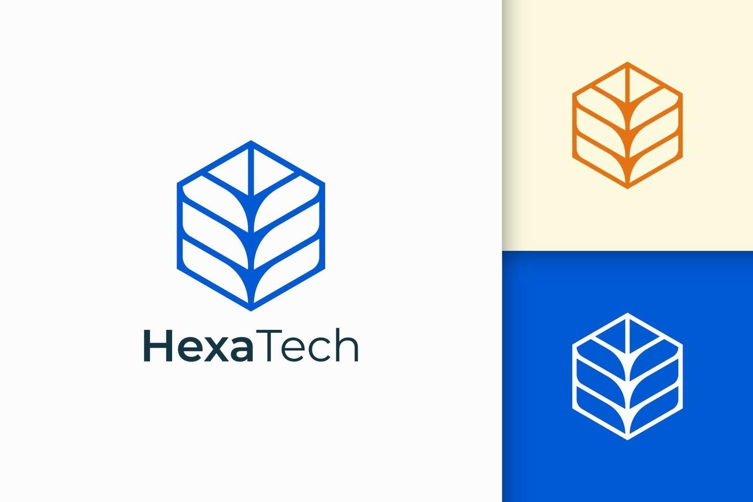 Technology logo in blue color and modern geometry shape vector