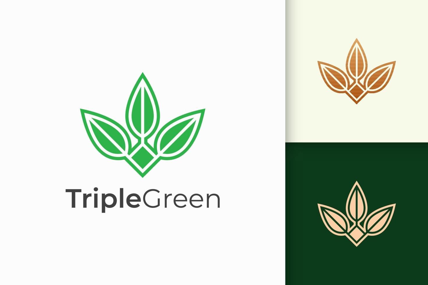 Triple leaf or flower logo in luxury style for health and beauty vector