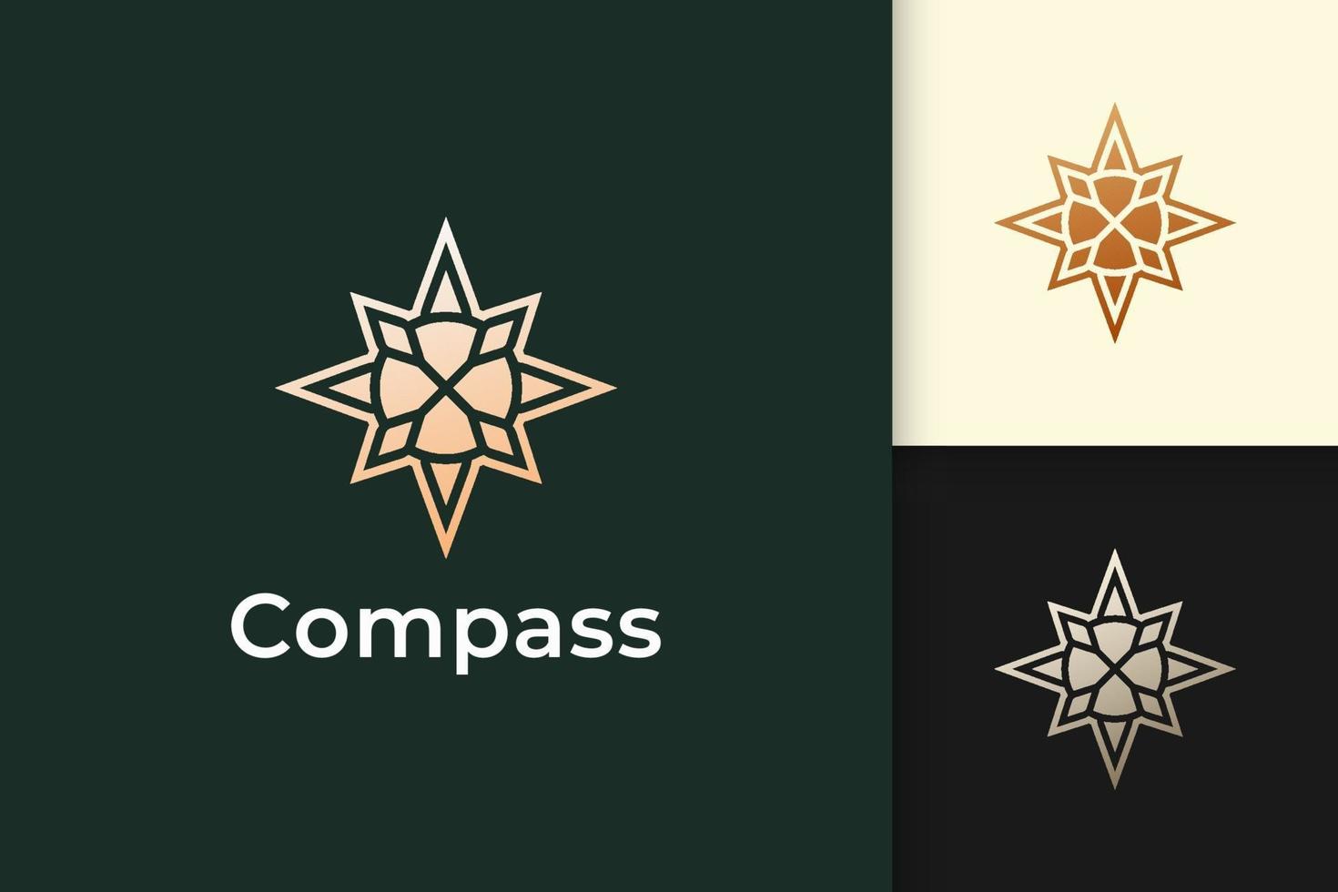 Compass logo in modern and luxury style with gold color vector