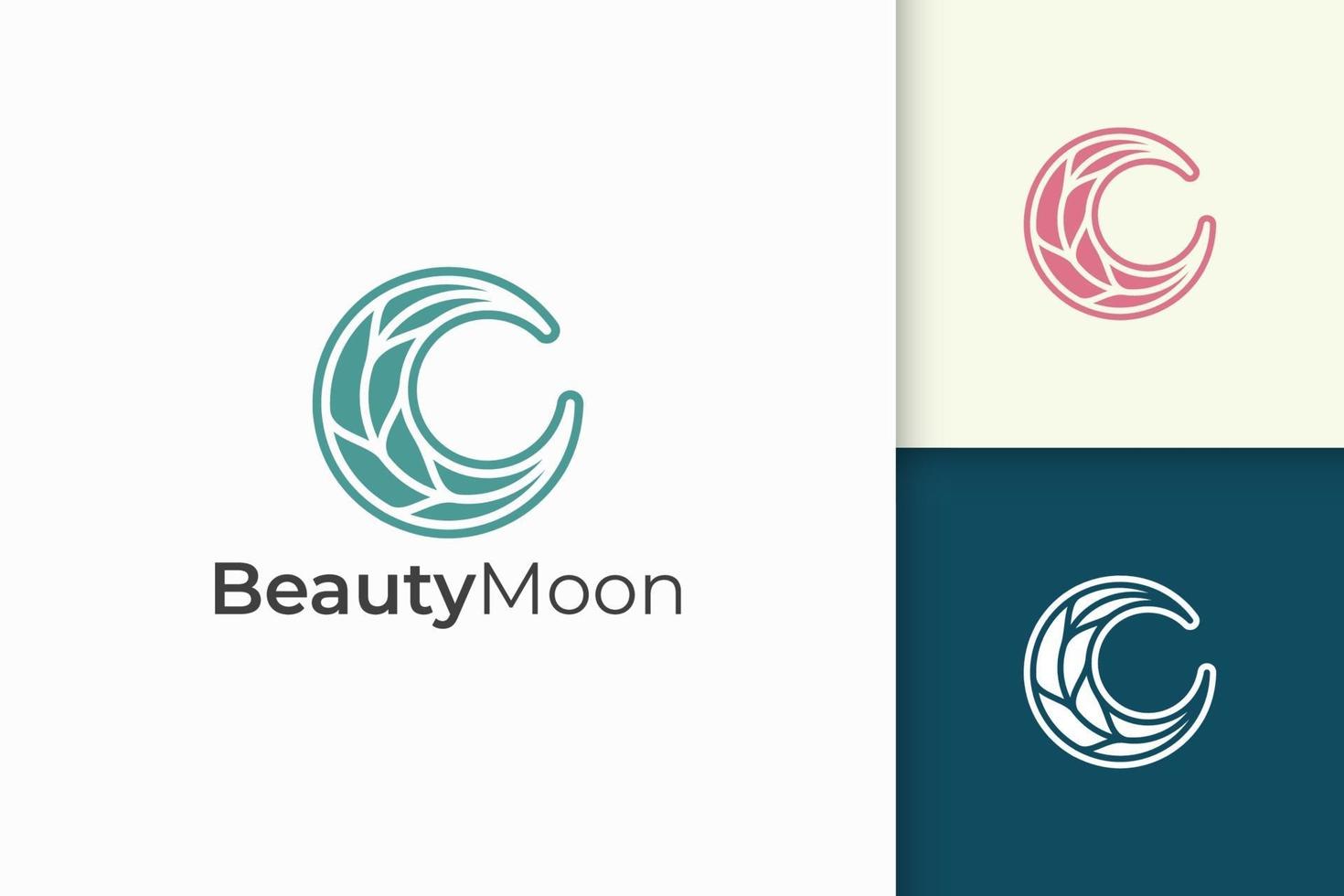 Logotipo de cuidado de belleza femenino de la combinación de la forma de la luna y la hoja vector