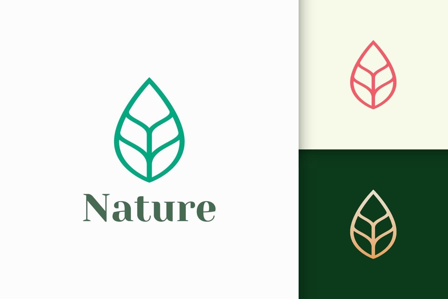 El logotipo de hoja o planta en forma de línea simple representa la belleza y la salud. vector
