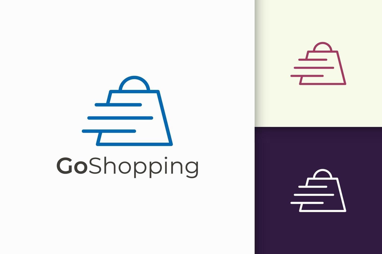 Store logo in simple with combination of bag and speed effect shape vector